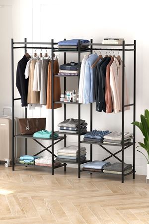 Bofigo 10 Raflı Metal Gardırop Metal Portmanto Açık Gardırop Elbise Dolabı Vestiyer Openix Antrasit