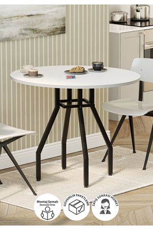 Bofigo Yuvarlak Yemek Masası 80 Cm Mutfak Masası Balkon Masası Roma Beyaz