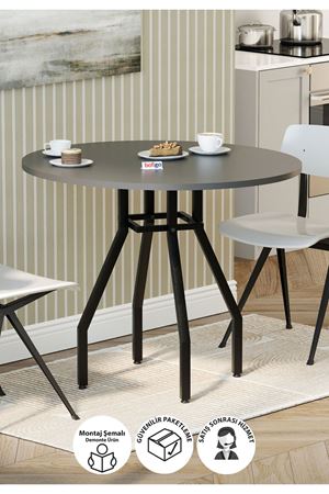 Bofigo Yuvarlak Yemek Masası 80 Cm Mutfak Masası Balkon Masası Roma Antrasit