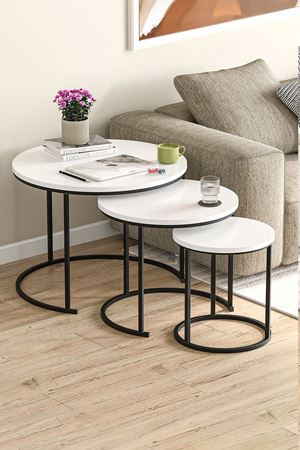 Bofigo 3lü Orta Sehpa Zigon Sehpa Yan Sehpa Kahve Sehpası Kamer Beyaz