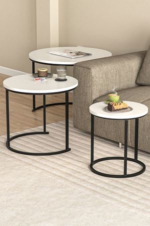 Bofigo 3lü Orta Sehpa Zigon Sehpa Yan Sehpa Kahve Sehpası Kamer Beyaz