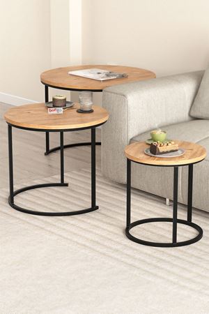 Bofigo 3lü Orta Sehpa Zigon Sehpa Yan Sehpa Kahve Sehpası Kamer Çam