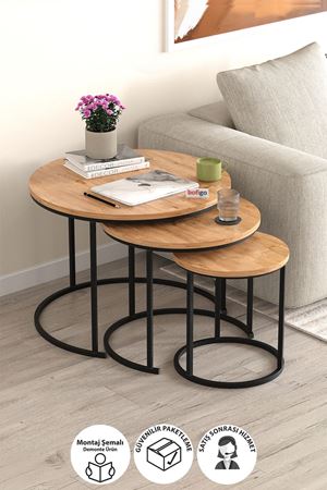 Bofigo 3lü Orta Sehpa Zigon Sehpa Yan Sehpa Kahve Sehpası Kamer Çam