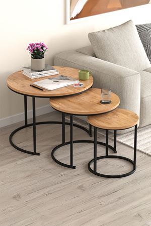 Bofigo 3lü Orta Sehpa Zigon Sehpa Yan Sehpa Kahve Sehpası Kamer Çam