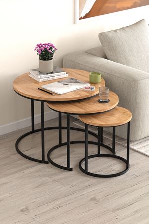 Bofigo 3lü Orta Sehpa Zigon Sehpa Yan Sehpa Kahve Sehpası Kamer Çam