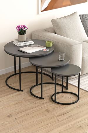 Bofigo 3lü Orta Sehpa Zigon Sehpa Yan Sehpa Kahve Sehpası Kamer Antrasit