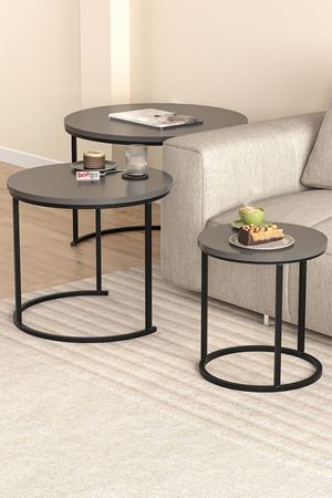 Bofigo 3lü Orta Sehpa Zigon Sehpa Yan Sehpa Kahve Sehpası Kamer Antrasit