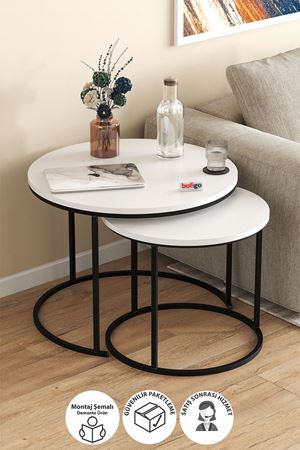 Bofigo 2li Orta Sehpa Zigon Sehpa Yan Sehpa Kahve Sehpası Hilal Beyaz