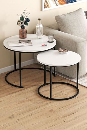 Bofigo 2li Orta Sehpa Zigon Sehpa Yan Sehpa Kahve Sehpası Hilal Beyaz