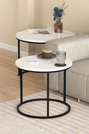 Bofigo 2li Orta Sehpa Zigon Sehpa Yan Sehpa Kahve Sehpası Hilal Beyaz