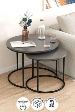 Bofigo 2li Orta Sehpa Zigon Sehpa Yan Sehpa Kahve Sehpası Hilal Antrasit