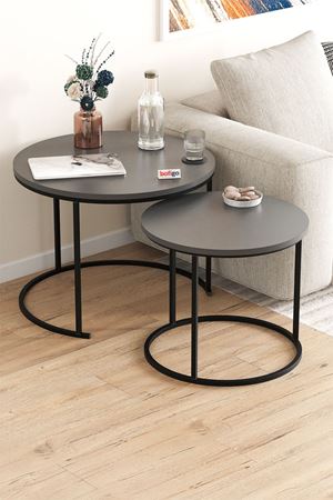 Bofigo 2li Orta Sehpa Zigon Sehpa Yan Sehpa Kahve Sehpası Hilal Antrasit