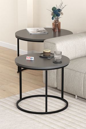 Bofigo 2li Orta Sehpa Zigon Sehpa Yan Sehpa Kahve Sehpası Hilal Antrasit