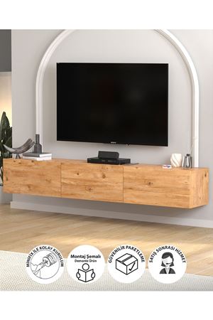 Bofigo TV Ünitesi TV Sehpası Düşer Kapaklı Tv Ünitesi Televizyon Sehpası 180 Cm Marvel Çam