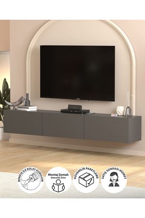 Bofigo TV Ünitesi TV Sehpası Düşer Kapaklı Tv Ünitesi Televizyon Sehpası 180 Cm Marvel Antrasit