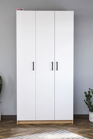 Bofigo 3 Kapaklı 8 Raflı Gardırop Elbise Dolabı 3 Kapaklı Gardırop Smyrna Safir Meşe Beyaz