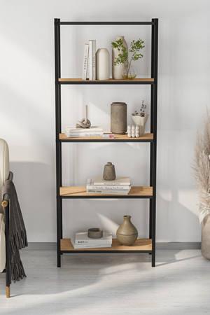 Bofigo 5 Raflı Kitaplık Dekoratif Kitaplık Metal Kitaplık Ofis Kitaplığı Aksesuar Rafı Efes Safir Meşe