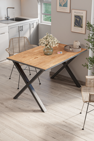Bofigo Yemek Masası Metal Ayaklı Mutfak Masası Prag  80 x 120 Cm X Ayaklı Çam