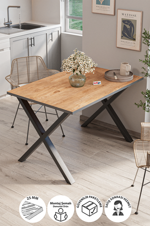 Bofigo Yemek Masası Metal Ayaklı Mutfak Masası Prag  80 x 120 Cm X Ayaklı Çam