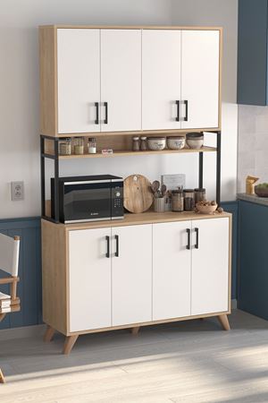 Bofigo 8 Kapaklı Çok Amaçlı Dolap Defne Mutfak Dolabı Erzak Dolabı Kiler Dolabı Safir Meşe Beyaz