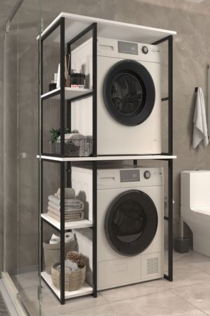 Bofigo Çamaşır Makinesi Dolabı Kurutma Makinesi Dolabı Metal Banyo Dolabı Mısra Beyaz
