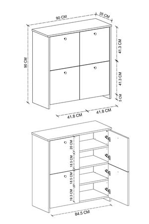 Bofigo 4 Kapaklı Dolap 4 Bölmeli Çok Amaçlı Dolap Mutfak Dolabı Banyo Dolabı Kiler Tetra Beyaz