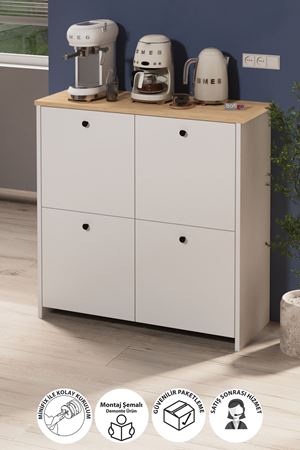 Bofigo 4 Kapaklı Dolap 4 Bölmeli Çok Amaçlı Dolap Mutfak Dolabı Banyo Dolabı Kiler Tetra Safir Meşe Beyaz