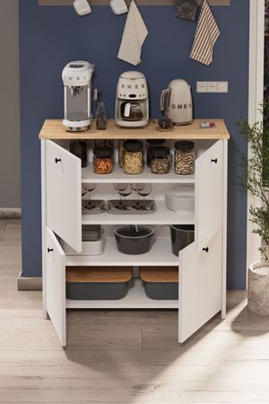 Bofigo 4 Kapaklı Dolap 4 Bölmeli Çok Amaçlı Dolap Mutfak Dolabı Banyo Dolabı Kiler Tetra Safir Meşe Beyaz