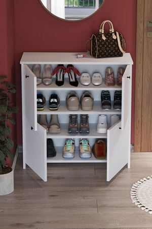 Bofigo 4 Kapaklı Ayakkabılık 4 Bölmeli Ayakkabılık Çok Amaçlı Dolap Tetra Beyaz