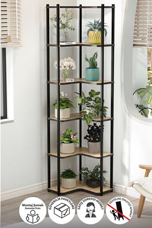 Bofigo 6 Raflı Çiçeklik Rafı Saksılık Standı Dekoratif Aksesuar Rafı Saksılık Sardes Safir Meşe