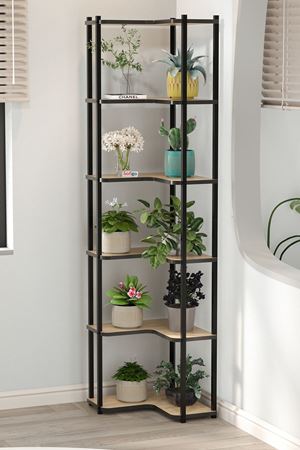 Bofigo 6 Raflı Çiçeklik Rafı Saksılık Standı Dekoratif Aksesuar Rafı Saksılık Sardes Safir Meşe