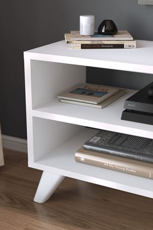 TV Sehpası Kapaklı Tv Sehpası Raflı TV Ünitesi Televizyon Sehpası 100 x 35 Cm Malta Beyaz