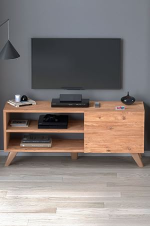 TV Sehpası Kapaklı Tv Sehpası Raflı TV Ünitesi Televizyon Sehpası 100 x 35 Cm Malta Çam