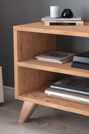 TV Sehpası Kapaklı Tv Sehpası Raflı TV Ünitesi Televizyon Sehpası 100 x 35 Cm Malta Çam