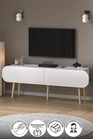 TV Sehpası 2 Kapaklı Tv Sehpası Düşer Kapaklı TV Ünitesi Televizyon Sehpası Tv Sehpası 120 Cm Sicilya Beyaz