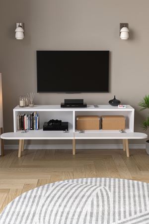 TV Sehpası 2 Kapaklı Tv Sehpası Düşer Kapaklı TV Ünitesi Televizyon Sehpası Tv Sehpası 120 Cm Sicilya Beyaz