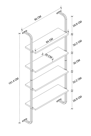 Bofigo 4 Raflı Duvara Monte Kitaplık Dekoratif Kitaplık Çam