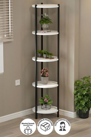 Bofigo 5 Raflı Çiçeklik Rafı Saksılık Standı Dekoratif Aksesuar Rafı Saksılık Lale Beyaz