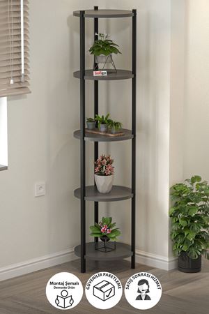 Bofigo 5 Raflı Çiçeklik Rafı Saksılık Standı Dekoratif Aksesuar Rafı Saksılık Lale Antrasit