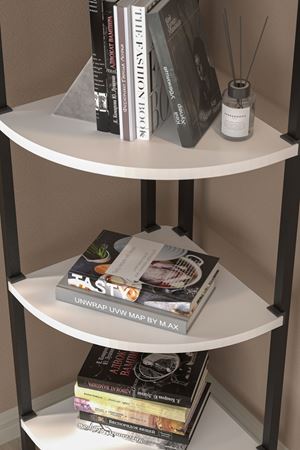 Bofigo 5 Raflı Metal Köşe Kitaplık Rafı Dekoratif Aksesuar Rafı Noyan Beyaz 