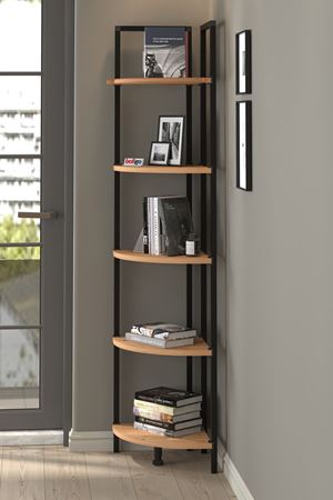 Bofigo 5 Raflı Metal Köşe Kitaplık Rafı Dekoratif Aksesuar Rafı Noyan Çam