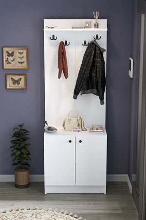 Bofigo 2 Kapaklı Portmanto Elbise Askılığı Vestiyer Ayakkabılık Askılık Güneş Beyaz