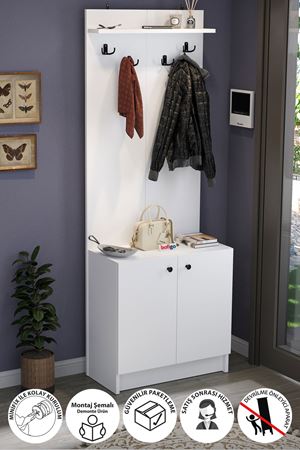 Bofigo 2 Kapaklı Portmanto Elbise Askılığı Vestiyer Ayakkabılık Askılık Güneş Beyaz