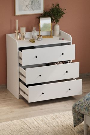 3 Çekmeceli Şifonyer 6 Bölmeli Şifonyer Dolap Yatak Odası Dolabı Begüm Beyaz