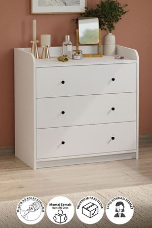 3 Çekmeceli Şifonyer 6 Bölmeli Şifonyer Dolap Yatak Odası Dolabı Begüm Beyaz