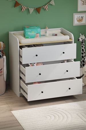 3 Çekmeceli Şifonyer 6 Bölmeli Şifonyer Dolap Yatak Odası Dolabı Begüm Safir Meşe Beyaz