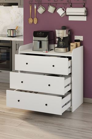 3 Çekmeceli Dolap 6 Bölmeli Çok Amaçlı Dolap Mutfak Dolabı Kahve Köşesi Begüm Beyaz