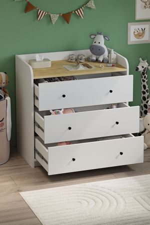 3 Çekmeceli Dolap 6 Bölmeli Çok Amaçlı Dolap Mutfak Dolabı Kahve Köşesi Begüm Safir Meşe Beyaz