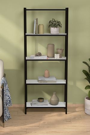 Bofigo 5 Raflı Kitaplık Dekoratif Kitaplık Metal Kitaplık Ofis Kitaplığı Aksesuar Rafı Efes Beyaz