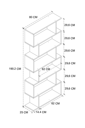 Bofigo 6 Raflı Kitaplık Dekoratif Raf Zigzag Kitaplık Beyaz